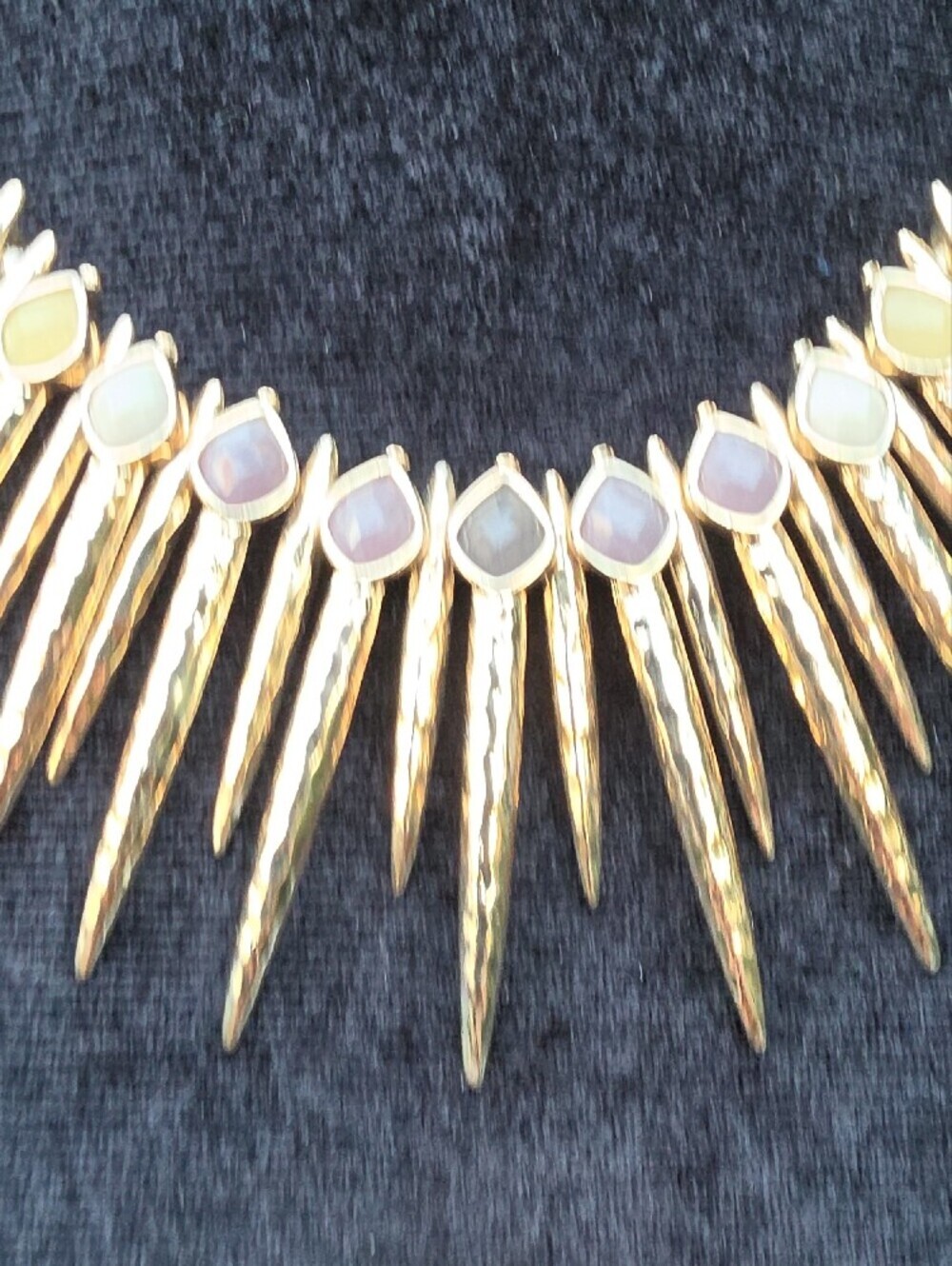 Gold Spike Statement Necklace with Neutral Stone Accents - Picture 4 of 5